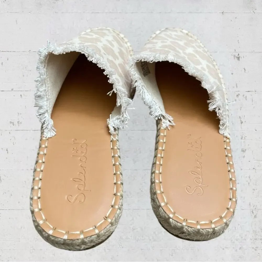 Splendid Jessica Espadrille Ivory Cheetah Slip on Mule Slides Canvas Size 8